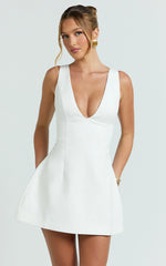 V Neck Fit And Flare Dress in White