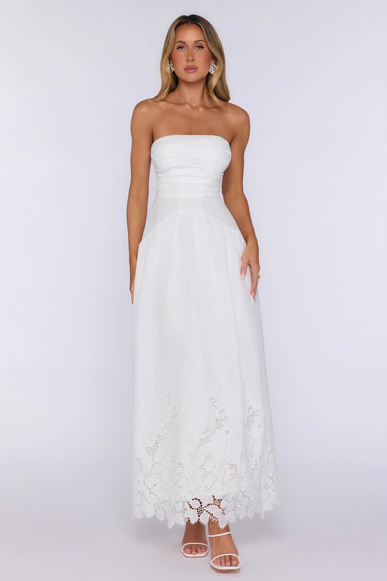 Entrance Moment Strapless Maxi Dress White