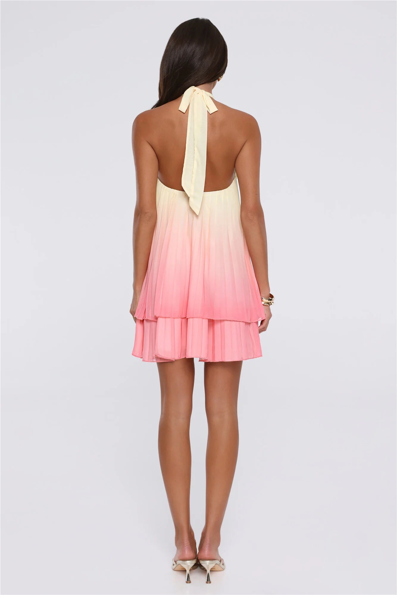 Setting Days Halter Mini Dress Yellow Ombre