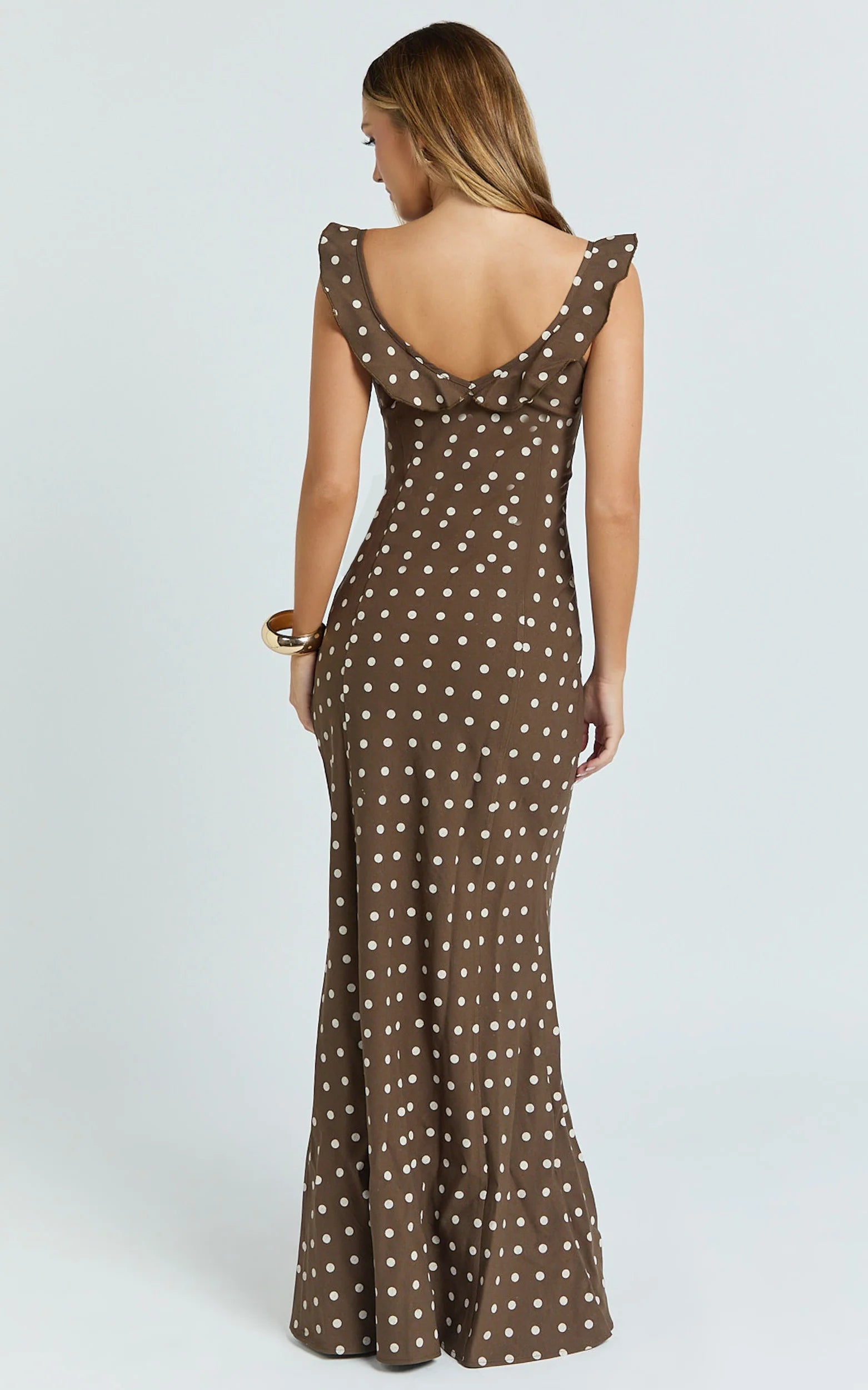 Ruffle Sleeve Polka Dot Dress in Chocolate Polka Dot